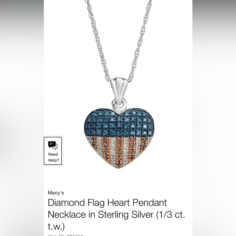 Macy’s Diamond Flag Heart Pendant Necklace in Sterling Silver (1/3 ct. t.w.)